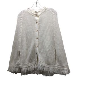 Growing Girls Knitted Button Down Fringe Hem Poncho Sweater Girls' S ML White